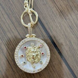 Melinda Marie gold toggle paper clip lion necklace